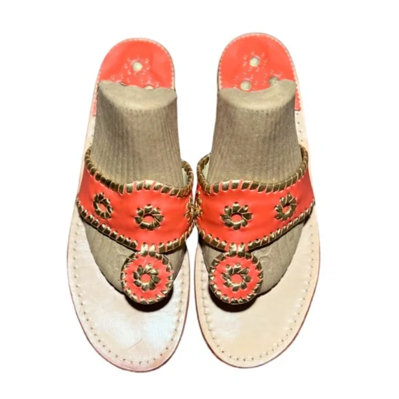 Orange and Metallic Gold Original Jacks Flat Sandals - Picture 1 of 8